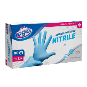 SCATOLA 100 GUANTI IN NITRILE NON TALCATO TG. S/M AZZURRO USO MEDICALE COD. 3476LXM