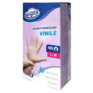 SCATOLA DA 100 GUANTI MONOUSO IN VINILE NON TALCATO TG. S/M LOGEX COD. B8LX-3478V02