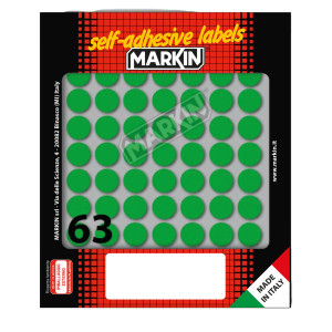 ETICHETTA ADESIVA VERDE TONDA D14MM (10FOGLI X 63ETICHETTE MARKIN COD. X10005VE