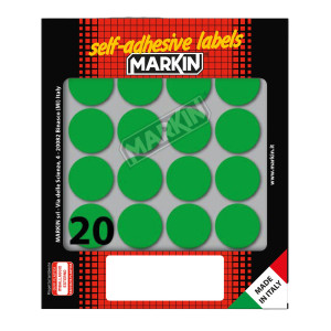 ETICHETTA ADESIVA VERDE TONDA D27MM (10FOGLI X 20ETICHETTE MARKIN COD. X10008VE