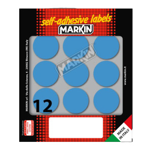 ETICHETTA ADESIVA BLU TONDA D34MM (10FOGLI X 12ETICHETTE MARKIN COD. X10009BL