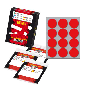 ETICHETTA ADESIVA ROSSO TONDA D34MM (10FOGLI X 12ETICHETTE MARKIN COD. X10009RO