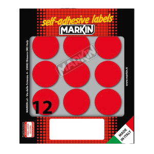 ETICHETTA ADESIVA ROSSO TONDA D34MM (10FOGLI X 12ETICHETTE MARKIN COD. X10009RO