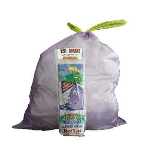 15 SACCHI VIOLA 55X65CM 44LT 18MIC CON MANIGLIE ROLSAC COD. 10050