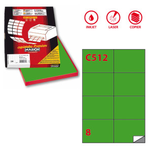 ETICHETTA ADESIVA C/512 VERDE 100FG A4 105X74,25MM (8ET/FG MARKIN COD. X210C512VE