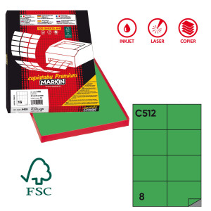 ETICHETTA ADESIVA C/512 VERDE 100FG A4 105X74,25MM (8ET/FG MARKIN COD. X210C512VE