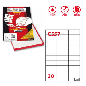 ETICHETTA ADESIVA C/557 BIANCA 100FG A4 70X29,7MM (30ET/FG) MARKIN COD. 210C557