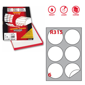 ETICHETTA ADESIVA R/315 BIANCA 100FG A4 TONDA D85MM (6ET/FG MARKIN COD. X210R315
