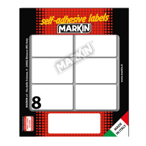 ETICHETTA ADESIVA BIANCA 56X34MM (10FOGLI X 8ETICHETTE) MARKIN COD. X11041 CONFEZIONE DA 10