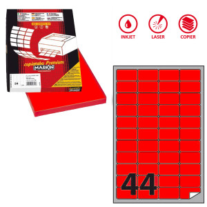 ETICHETTA ADESIVA A/406 ROSSO FLUO 100FG A4 47,5X25,5MM (44ET/FG) MARKIN COD. X210A406F-RO
