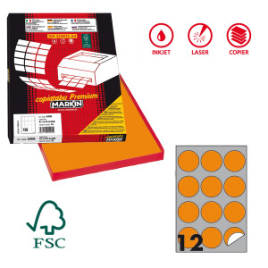 ETICHETTA ADESIVA R/310 ARANCIO FLUO 100FG A4 TONDA D60MM (12ET/FG) MARKIN COD. X210R310F-AR