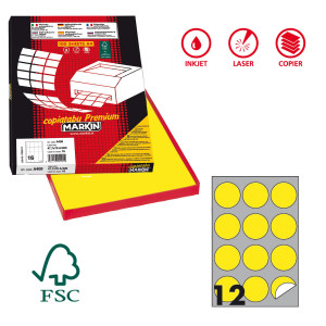 ETICHETTA ADESIVA R/310 GIALLO FLUO 100FG A4 TONDA D60MM (12ET/FG) MARKIN COD. X210R310F-GI