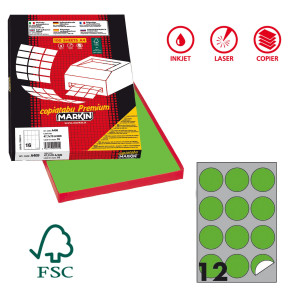 ETICHETTA ADESIVA R/310 VERDE FLUO 100FG A4 TONDA D60MM (12ET/FG) MARKIN COD. X210R310F-VE