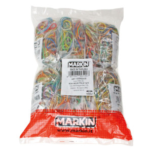 10 SACCHETTI DA 100G DI ELASTICO GOMMA MISURE E COLORI ASSORT. MARKIN COD. Y525ASS100