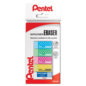 BLISTER 5 MINI GOMME HI POLYMER COLORI ASSORTITI PENTEL COD. OX15028