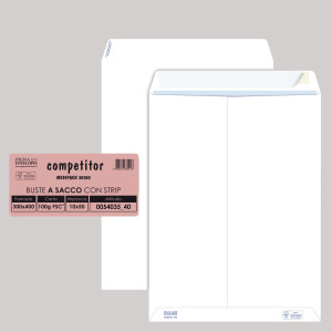 50 BUSTE SACCO COMPETITOR FSCÂ® BIANCA STRIP ADESIVO 300X400MM 80GR PIGNA ENVELOP COD. 005403540