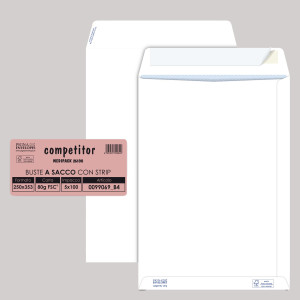 100 BUSTE SACCO COMPETITOR FSCÂ® BIANCA STRIP ADESIVO 250X353MM 80GR PIGNA ENVELO COD. 0099069B4