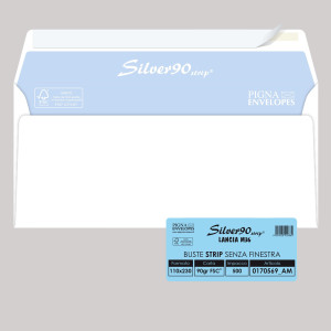 500 BUSTESILVER90 STRIP FSCÂ®BIANCA INTERNOGRAFATA S/FINESTRA110X230MM 90GR PIGNA COD. 0170569AM