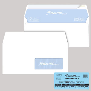 500 BUSTESILVER90 STRIP LASER FSCÂ®BIANCA INTERN. C/FINESTRA110X230MM 90GR PIGNA COD. 0220921AM