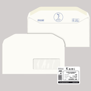 500 BUSTE BIANCHE IN CARTA RICICLATA 110X230MM CON FINESTRA 100GR KAMI PIGNA COD. 0250002AM