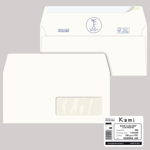 500 BUSTE BIANCHE CARTA RICICLATA STRIP 110X230MM CON FINESTRA 100GR KAMI PIGNA COD. 0250004AM