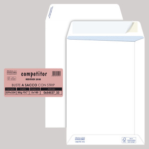 100 BUSTE SACCO COMPETITOR FSCÂ® BIANCA STRIP ADESIVO 230X330MM 80GR PIGNA ENVELO COD. 065453733