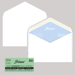 25 BUSTE SILVER MATIC FSCÂ® GOMMATA BIANCA S/FINESTRA 120X180MM 80GR PIGNA ENVELO COD. 067312321
