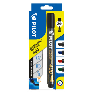 ASTUCCIO 4 MARCATORI PERMANENTI 400 COLORI ASSORTITI P.SCALPELLO 4.5MM PILOT COD. 002700