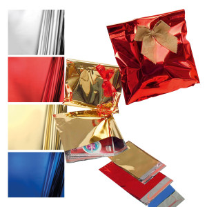 50 BUSTE REGALO IN PPL METAL LUCIDO 25X40+5CM ORO CON PATELLA ADESIVA COD. U-814ARRYO7AD