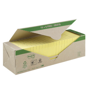 VALUE PACK 24 BLOCCO 100FG POST-IT CARTA RICICLATA GIALLO 76X76MM 654-RYP24 COD. 7100172342