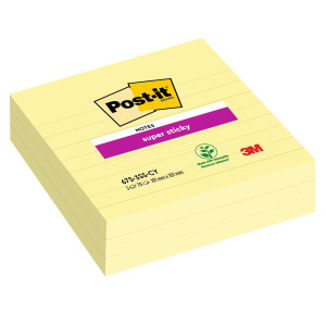 BLOCCO 70FG. POST-IT  SUPER STICKY GIALLO CANARY 101X101MM A RIGHE 675-SS3CY-EU COD. 7100234641 CONFEZIONE DA 3