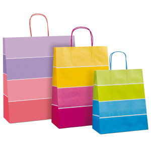 SHOPPER BICOLOR C/MANICI IN CARTA RITORTA 26X12X36CM COLORI ASS.TI REX SADOCH COD. SDF26BICOL CONFEZIONE DA 25