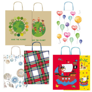 SHOPPER CARTA KRAFT C/MANICI CARTA RITORTA 36X41X12CM FANTASIE ASS. REX SADOCH COD. SDX36ASS CONFEZIONE DA 25