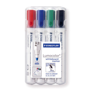 BUSTA 4 PENNARELLI LUMOCOLOR 351 STAEDTLER PER LAVAGNE CANCELLABILI COD. 351WP4