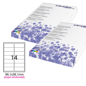 ETICHETTA ADESIVA BIANCA 100FG A4 99,1X38,1MM (14ET/FG ANGOLI TONDI STARLINE COD. X210ODA440