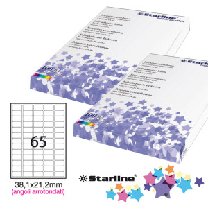 ETICHETTA ADESIVA BIANCA 100FG A4 38,1X21,2MM (65ET/FG ANGOLI TONDI STARLINE COD. X210ODA400