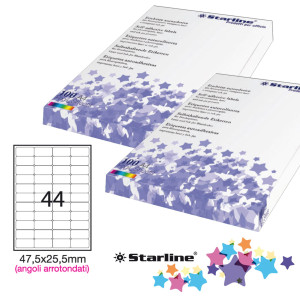 ETICHETTA ADESIVA BIANCA 100FG A4 47,5X25,5MM (44ET/FG ANGOLI TONDI STARLINE COD. X210ODA406