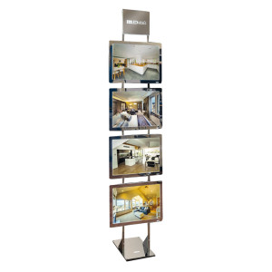 ESPOSITORE LED DA TERRA H200CM CON 4 CORNICI A3 ORIZ. FREESTANDING LEDMAG
