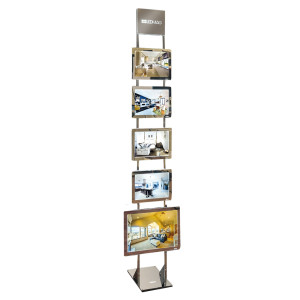 ESPOSITORE LED DA TERRA H200CM CON 4 CORNICI A4 + 1 A3 ORIZ.FREESTANDING LEDMAG
