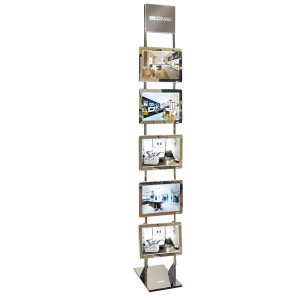 ESPOSITORE LED DA TERRA H200CM CON 5 CORNICI A4 FREESTANDING LEDMAG