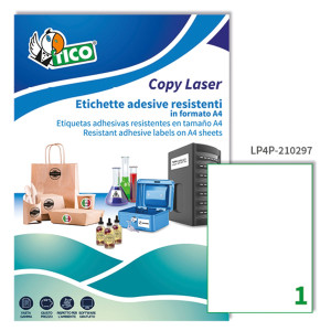 POLIESTERE ADESIVO LP4P BIANCO 70FG A4 210X297MM (1ET/FG) LASER TICO COD. LP4P-210297