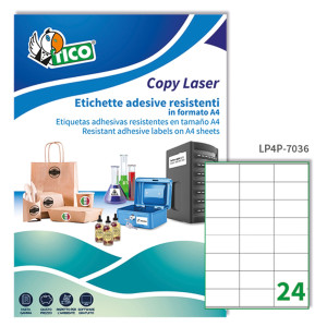POLIESTERE ADESIVO LP4P BIANCO 70FG A4 70X36MM (24ET/FG) LASER TICO COD. LP4P-7036