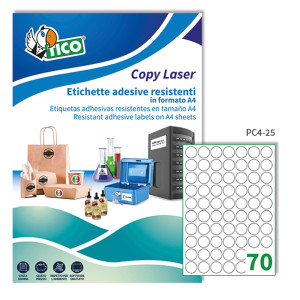 POLIESTERE ADESIVO PC4 TRASPARENTE 100FG A4 D25MM (70ET/FG) LASER TICO COD. PC4-25