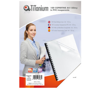 100 COPERTINE A4 PVC TRASPARENTE 150MY TITANIUM COD. PB100-19T