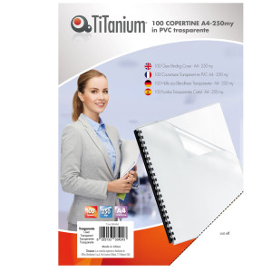 100 COPERTINE A4 PVC TRASPARENTE 250MY TITANIUM COD. PB100-30T