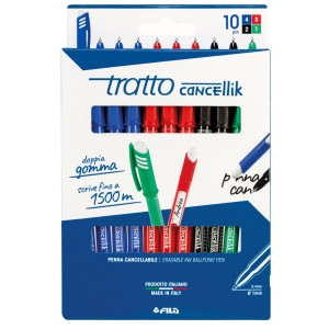 ASTUCCIO 10 PENNE SFERA CANCELLABILE CANCELLIK 1,0MM ASS. RO/BL/NE/VE TRATTO COD. 832700