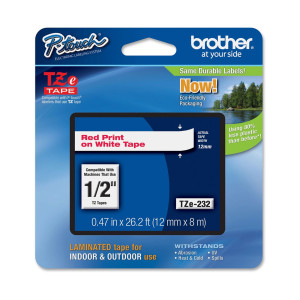 NASTRO LAMINATO BROTHER TZE-222 12MMX8MT ROSSO/BIANCO COD. TZE232