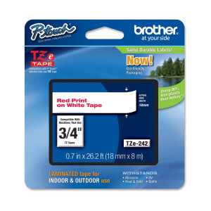 NASTRO LAMINATO BROTHER TZE-242 18MMX8MT ROSSO/BIANCO COD. TZE242