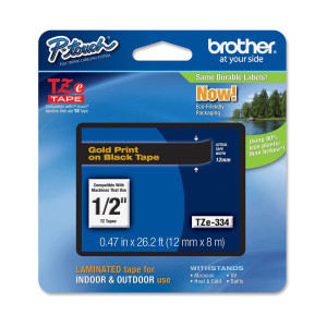 NASTRO LAMINATO BROTHER TZE-334 12MMX8MT ORO/NERO COD. TZE334