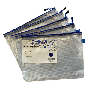 BUSTA IN PVC A RETE A4-27X36CM CON CERNIERA BLU COD. 3300 STL CONFEZIONE DA 5